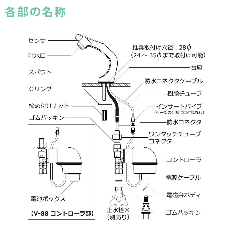 バイタル 手洗い用自動水栓デルマンシリーズ 台付け自動水栓 混合栓付 乾電池式 013_V-88X