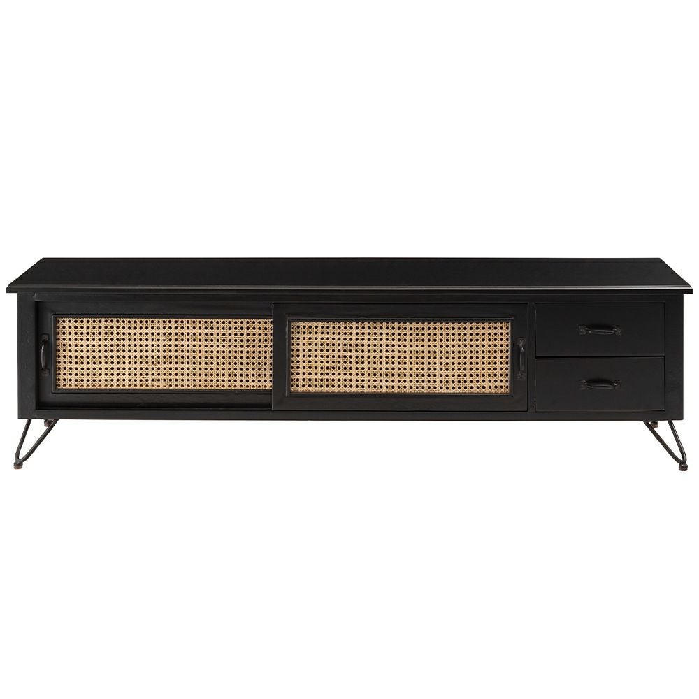 【ラタンと天然木シリーズ】 完成品 幅150cm］テレビ台 天然木ラタン装飾 木製テレビ台　ダークブラウン 通販 ディノス - テレビ台